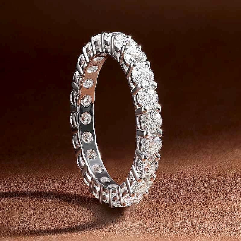 Handcrafted vintage-style 3mm moissanite ring in 18K white gold plated sterling silver with crystal sparkle | BigMoetsy