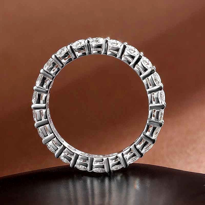 Handcrafted vintage-style 3mm moissanite ring in 18K white gold plated sterling silver with crystal sparkle | BigMoetsy