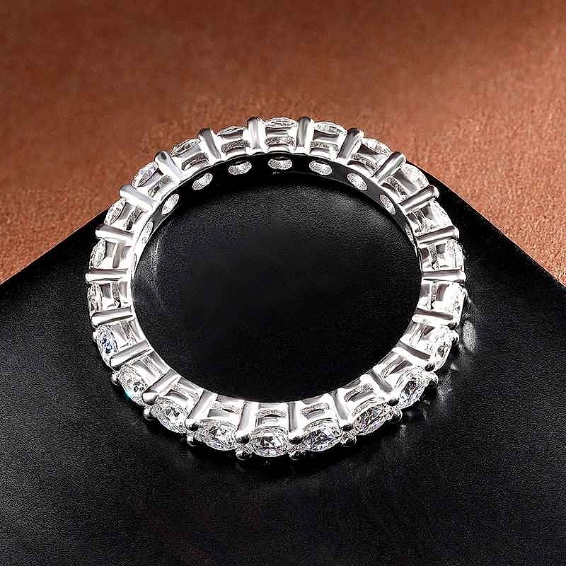 Handcrafted vintage-style 3mm moissanite ring in 18K white gold plated sterling silver with crystal sparkle | BigMoetsy