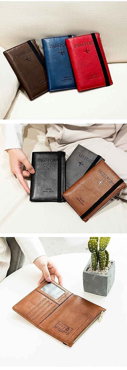 Minimalist RFID passport holder and luggage tag travel set laid flat on clean surface | BigMoetsy