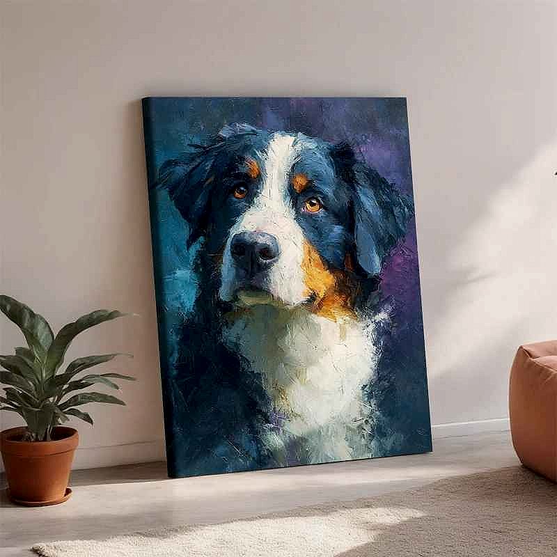 Custom watercolor pet portrait canvas painting of a dog in soft pastel tones, handcrafted artwork detail view | BigMoetsy