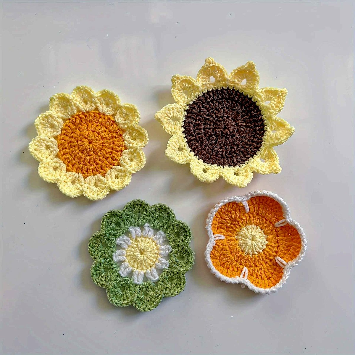 No More Ring Stains or Slipping Mugs — Handmade Crochet Sunflower Coasters