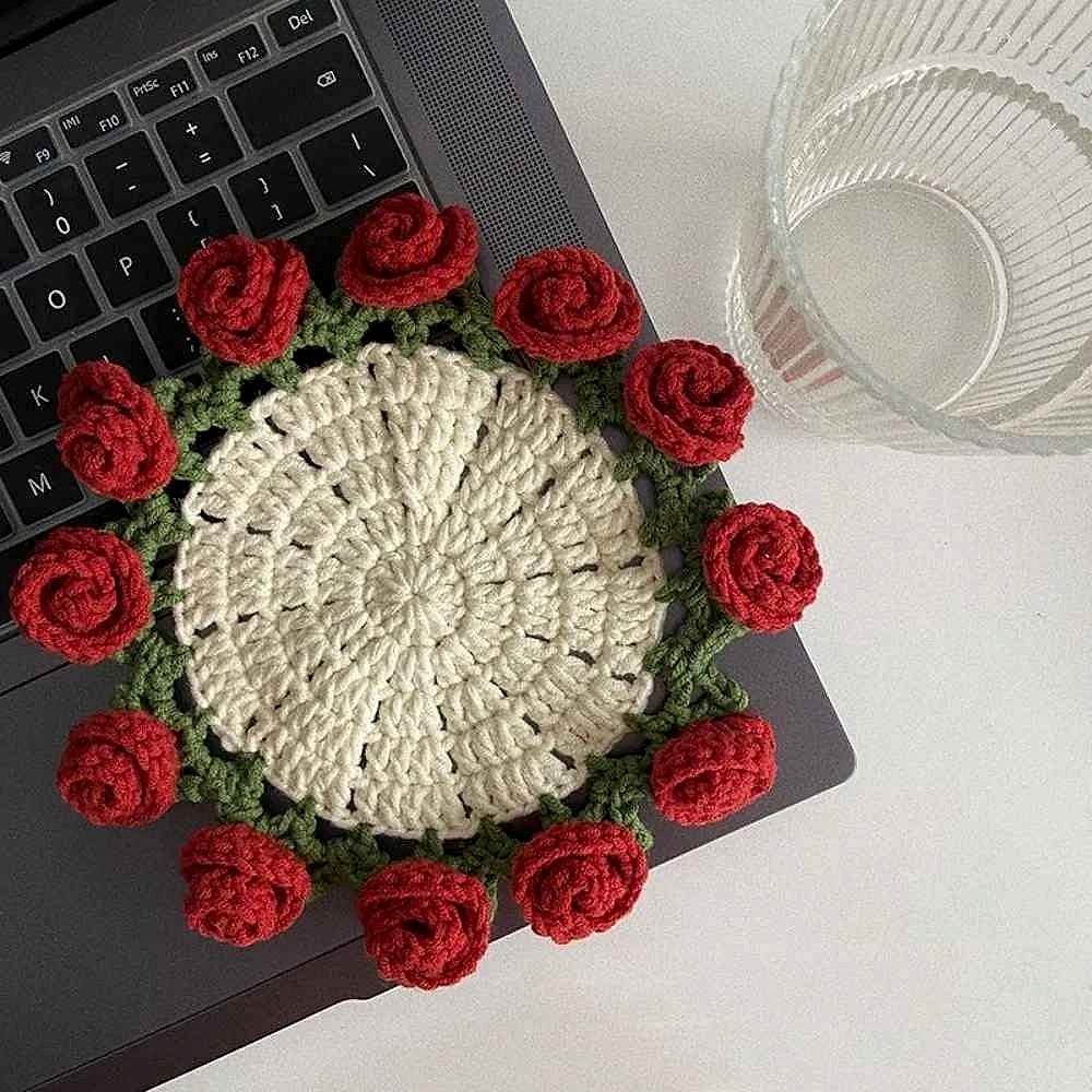 Handmade crochet sunflower coaster in yellow and brown tones, textured floral detail, protecting surface from mugs | BigMoets
