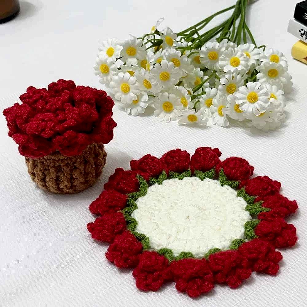 Handmade crochet sunflower coaster in yellow and brown, textured floral design, protecting surface from mug rings | BigMoetsy