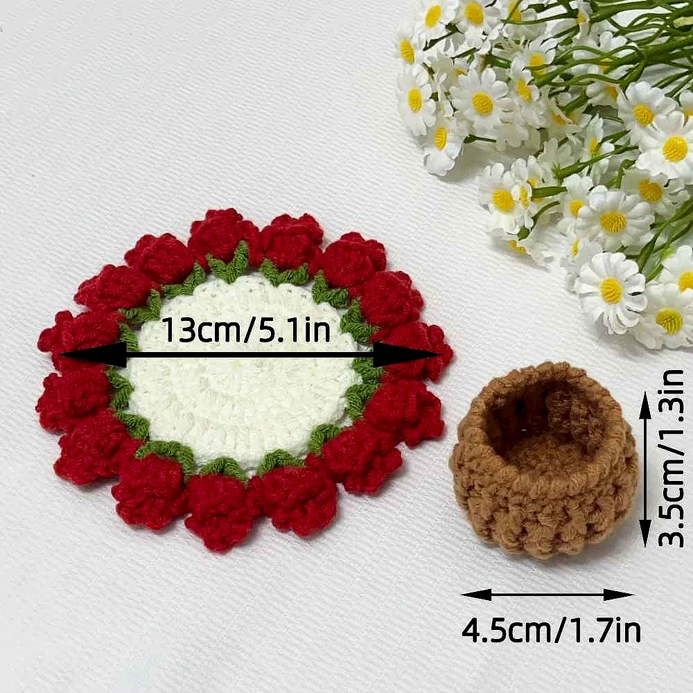 Handmade crochet sunflower coaster in yellow and brown, textured floral design on neutral surface | BigMoetsy