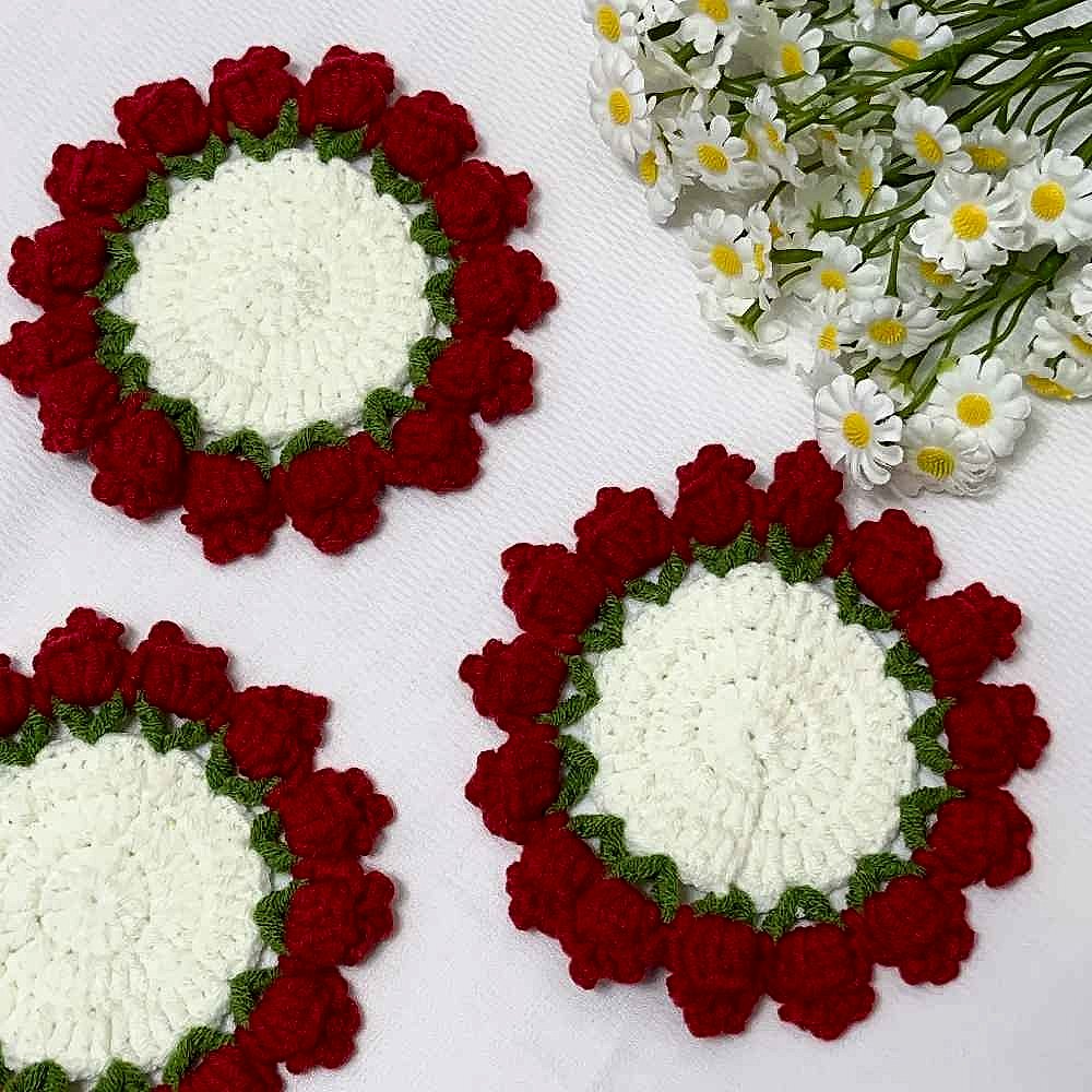 Handmade crochet sunflower coaster in yellow and brown tones, textured floral detail, protecting surface from mugs | BigMoets