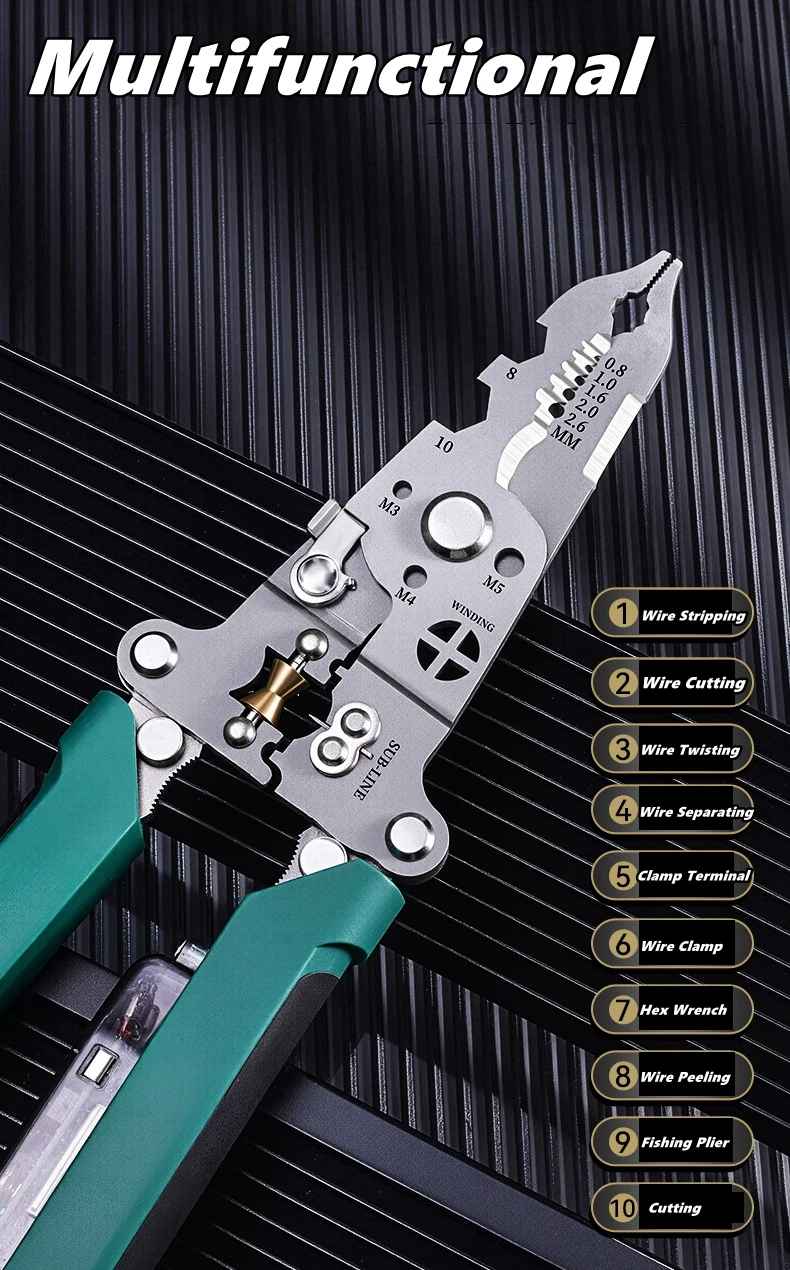 Professional Foldable 4-in-1 Wire Stripper Multi-Tool with Cable Cutter and Electrical Tes... - View 9 of 12 | BigMoetsy