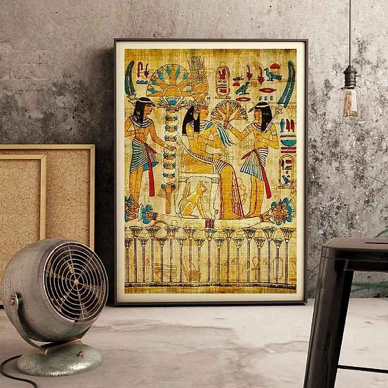 Antique-style Egyptian canvas art poster close-up showing aged hieroglyphic details and warm earthy tones | BigMoetsy
