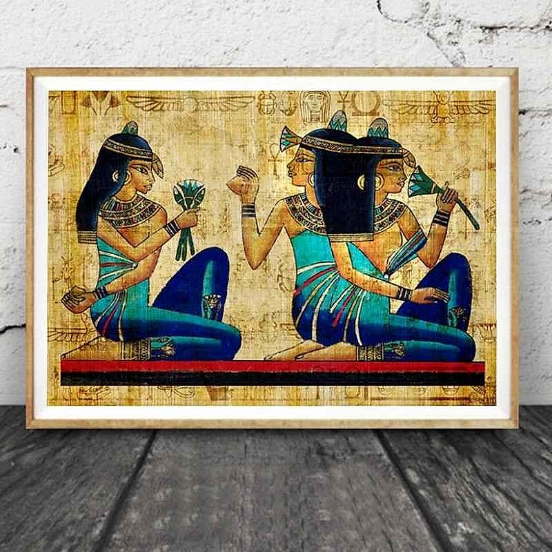 Antique-style Egyptian canvas art poster close-up showing aged texture and hieroglyphic details | BigMoetsy