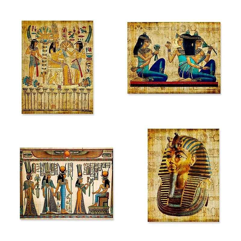 Antique-style Egyptian canvas art poster close-up showing aged texture and hieroglyphic details | BigMoetsy
