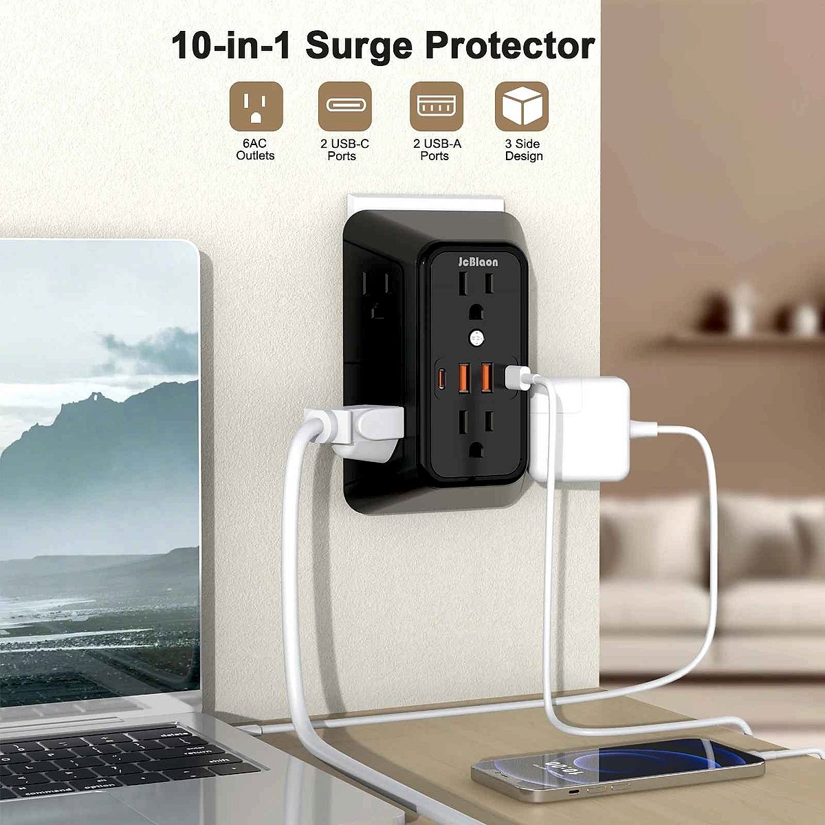 No More Outlet Battles — 6-Outlet Power Strip with USB & USB-C Quick Charge