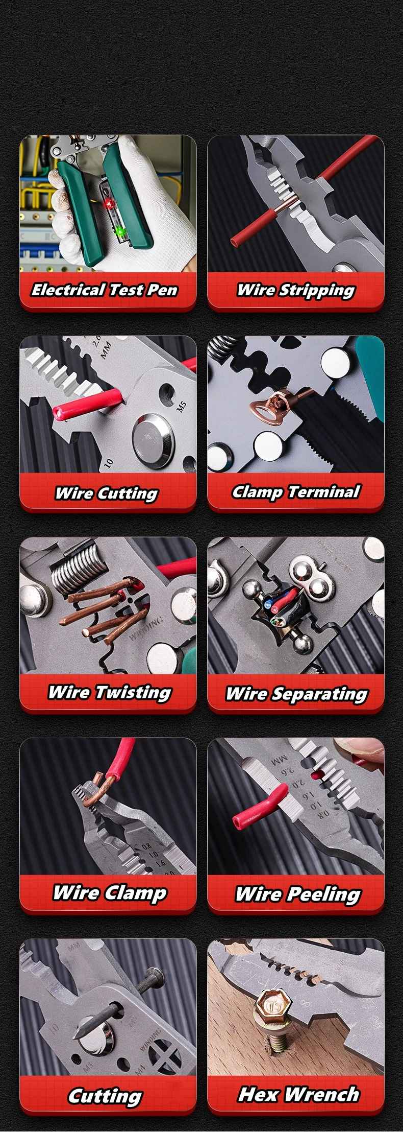 Professional Foldable 4-in-1 Wire Stripper Multi-Tool with Cable Cutter and Electrical Tes... - View 10 of 12 | BigMoetsy
