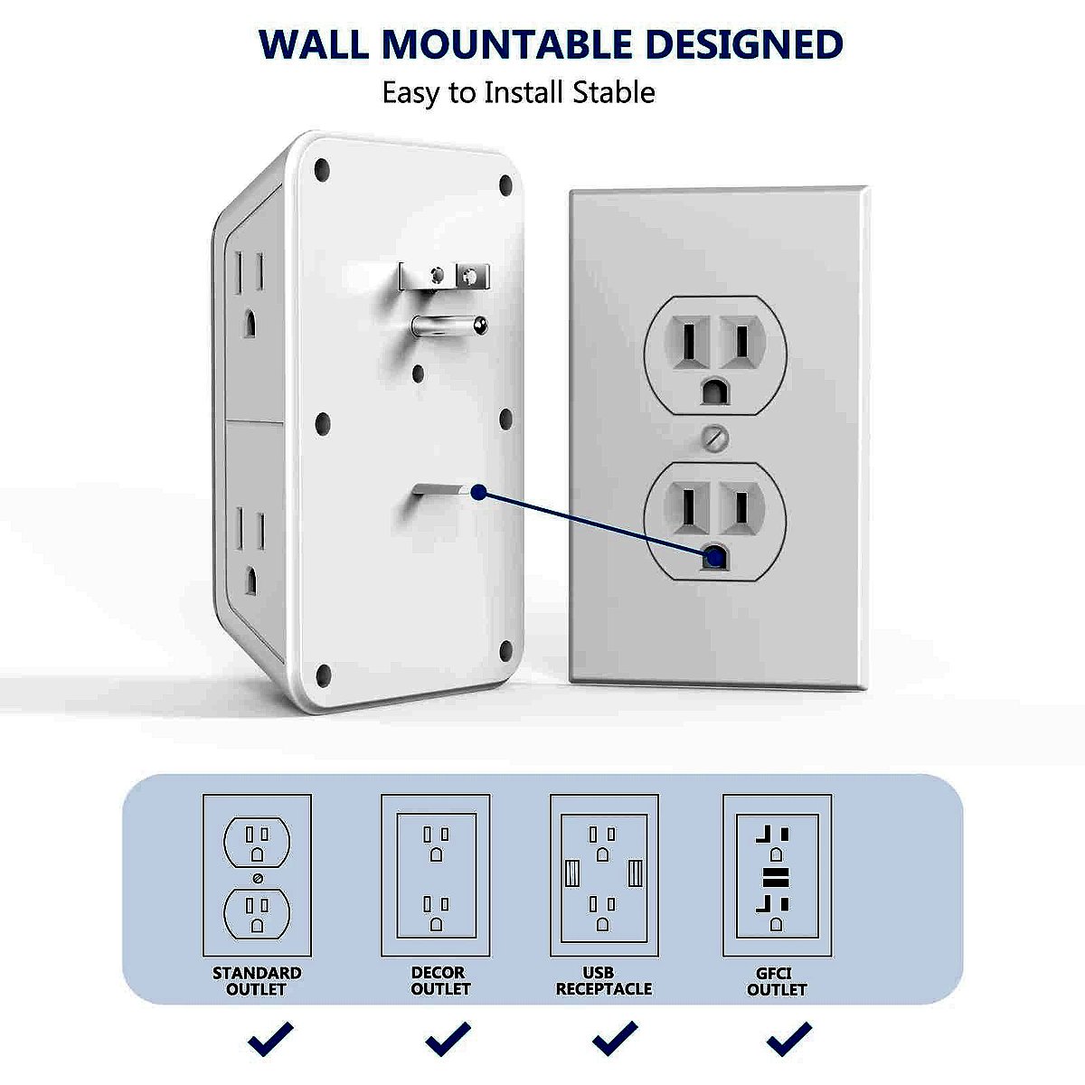 6-outlet power strip with USB and USB-C quick charge ports shown from above on white background | BigMoetsy