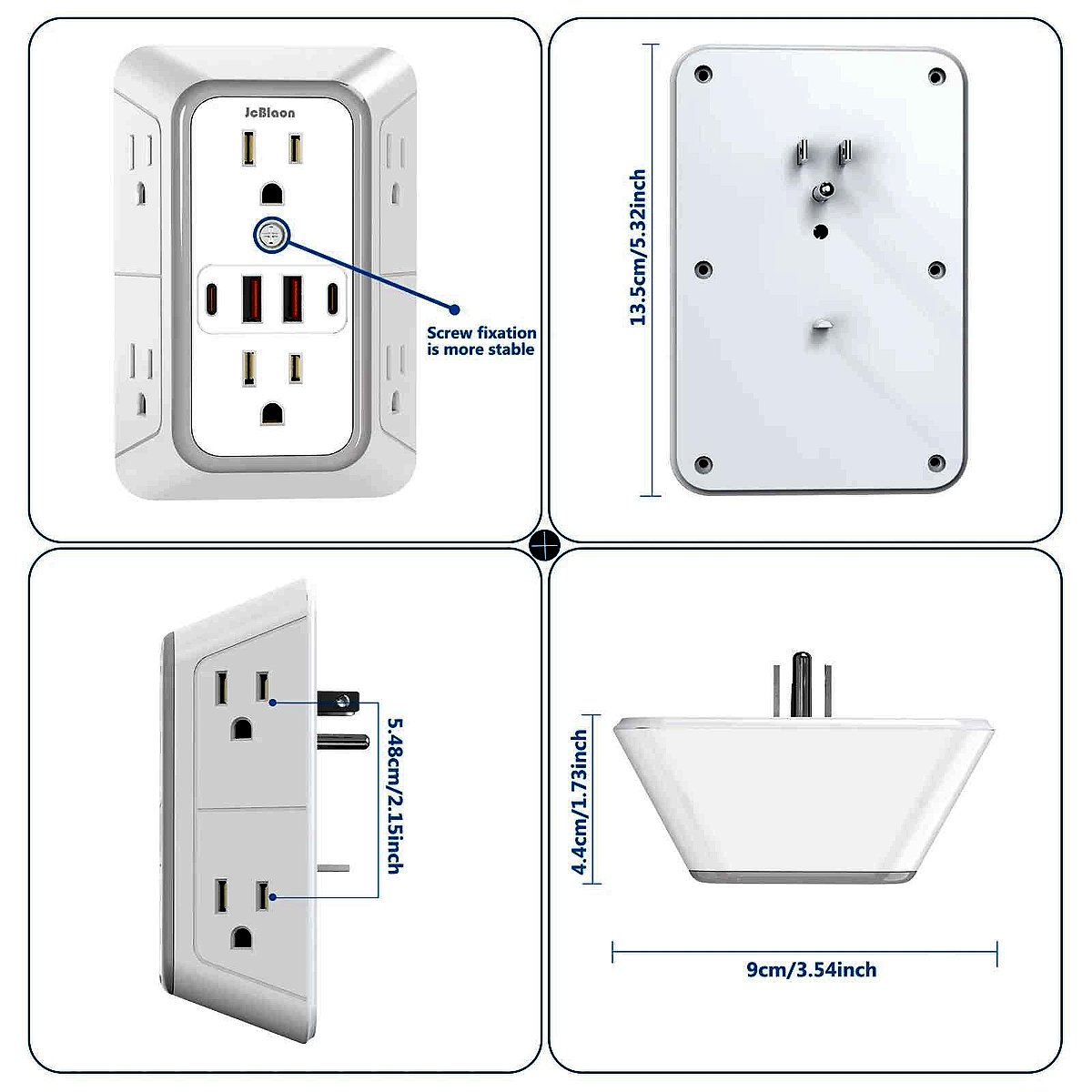 6-Outlet Power Strip with USB and USB-C Quick Charge ports shown in use on a desk | BigMoetsy