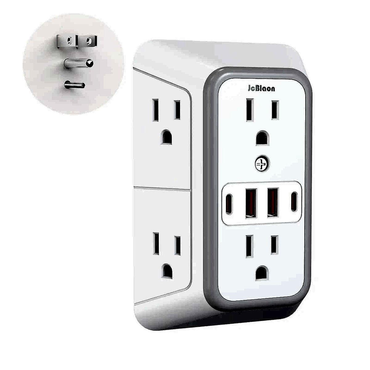 6-Outlet Power Strip with USB and USB-C Quick Charge shown in lifestyle setting with multiple devices plugged in | BigMoetsy