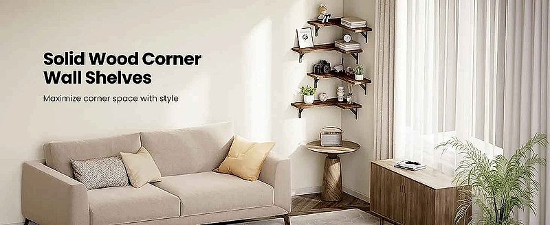 Handcrafted Set of 3 Rustic Wood Corner Floating Shelves